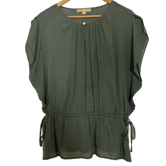 Hope & Harlow Olive Green Flutter Sleeve Dropped Waist Tied Sides Flowy … - Picture 2 of 11